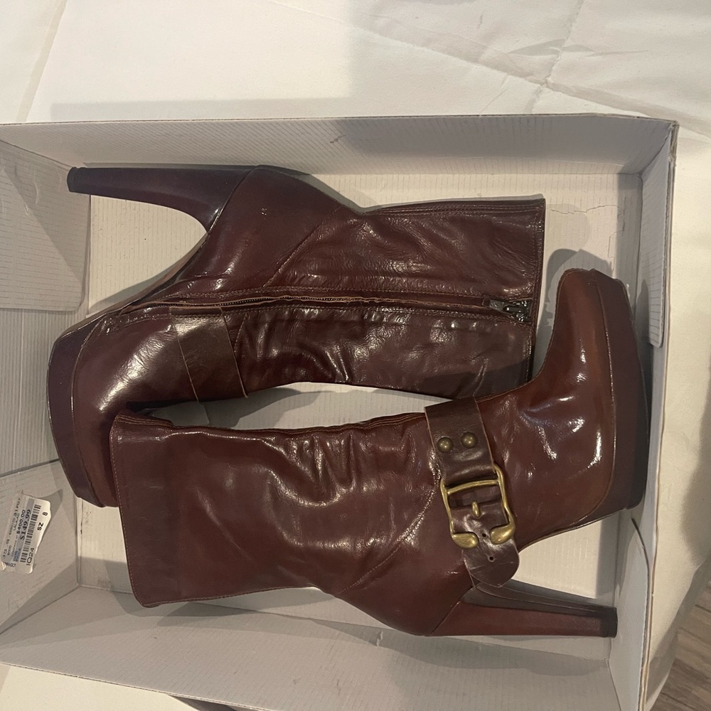 Vintage Antik Denim leather tall heeled boots